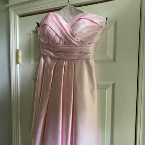 Pink satin finish bridesmaid dress